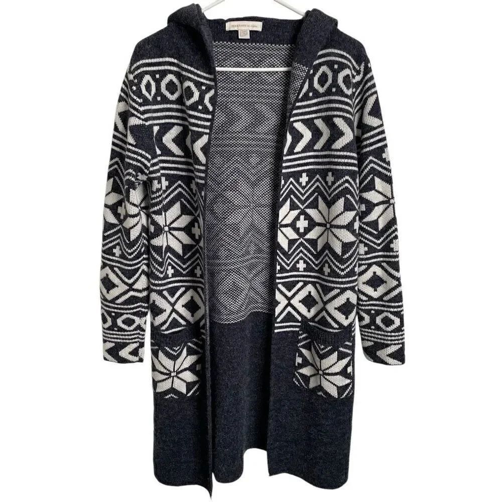 Monteau Womens Fair Isle Cardigan S Navy Long Sleeve Open Front Hygge Duster